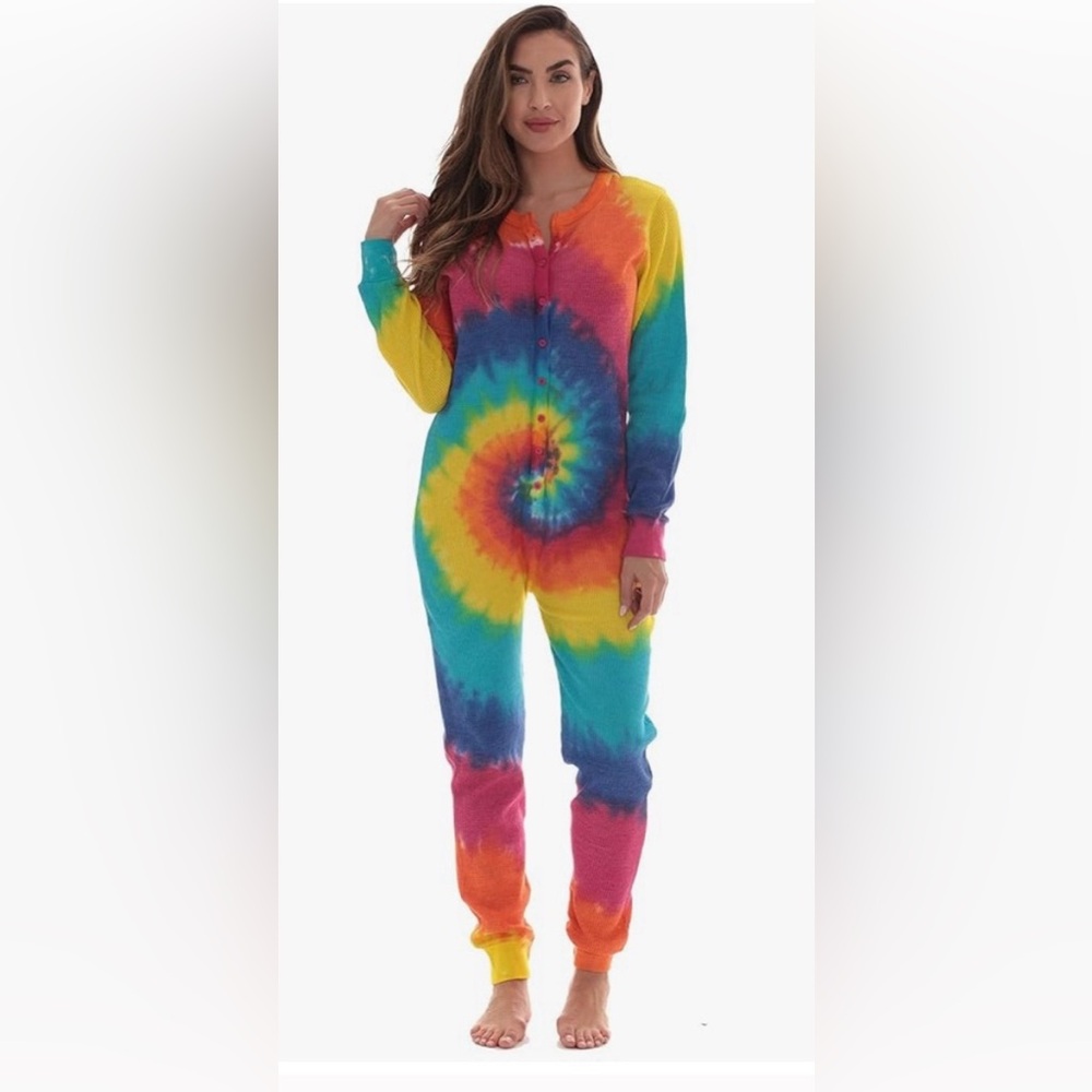 #followme Womens Henley Thermal Onesie Buffalo Plaid and Tie Dye nwt